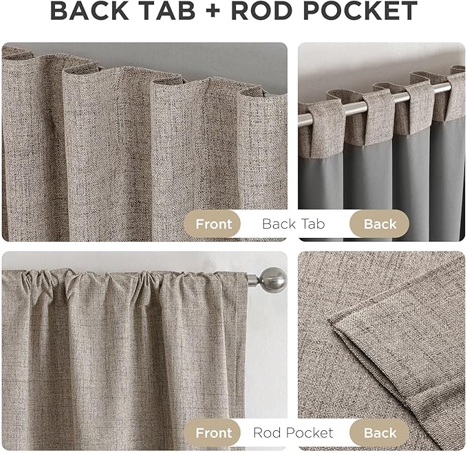 Joydeco Blackout Curtains for Bedroom - 100% Light Blocking 2 Panels Set Linen Drapes 42" W x 84" L, Thermal Insulated Room Darkening Curtains, Linen Textured for Living Room, Rod Pocket & Back Tabs