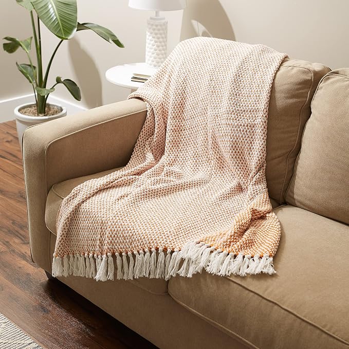 DII Woven Throw Collection 100% Cotton, Basketweave, 50x60, Pumpkin Spice