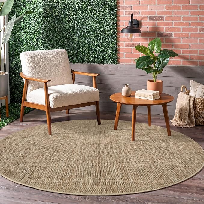 GarveeHome 6ft Washable Round Rug Large Bedroom Easy Jute Area Rugs | Modern Solid Non Slip Living Room Circle Rugs Stain Resistant Throw Carpet Round Area Rugs for Kitchen Nursery Entryway, Tan