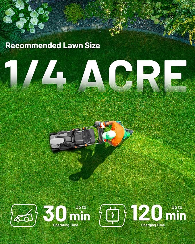 Litheli 14 Inch Cordless Lawn Mower, Ergonomic Lightweight Grass Cutter with Adjustable Handle, 5.0Ah Battery & Charger, Brushless Motor, Cutting Height 1-2.5 in, Easy Push for Older Adults