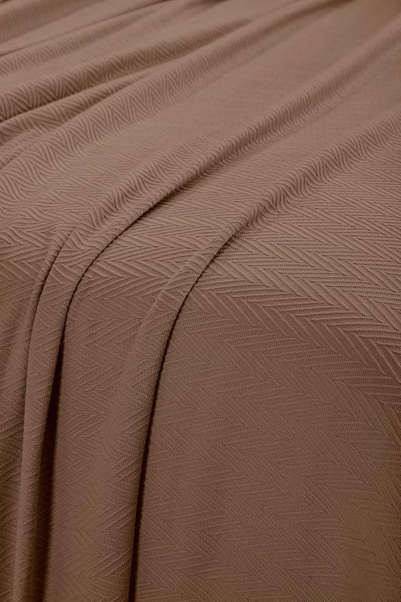 Superior Metro All-Season Cotton Blanket, Woven Blanket for Couch, Bed, Bedding, Farmhouse, Home Essentials, Cute and Cozy Bohemian Blankets, Herringbone Weave, King, Taupe