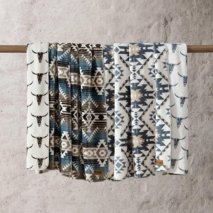 Wrangler - Blanket, Soft & Reversible Flannel Bedding, Yellowstone Inspired Throw Blanket for Couch or Bed (Dakota Grey, 60" x 70")