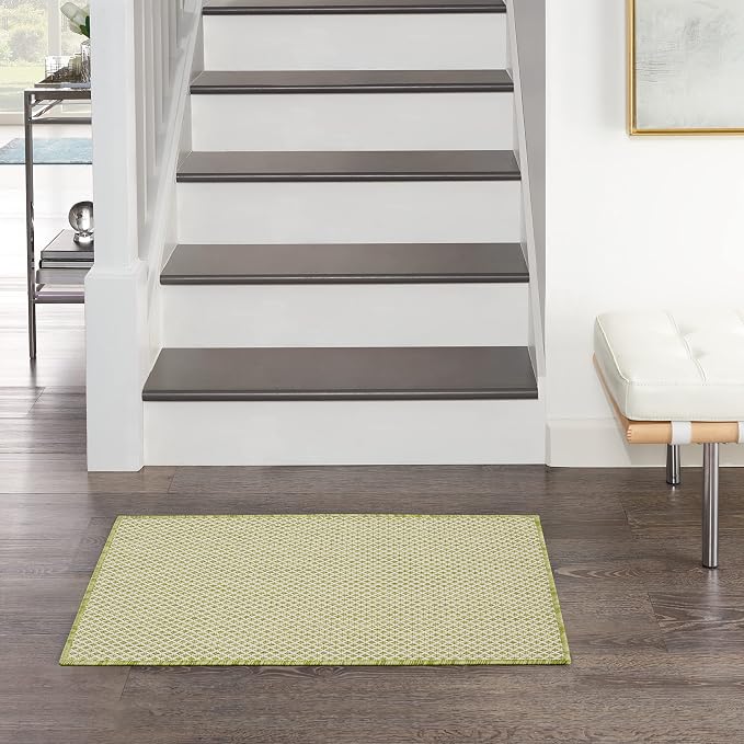 Nourison Home Courtyard Ivory Green 2' x 3' Area Rug - Easy Clean, Non Shedding, Bed Room, Living Room, Dining Room, Kitchen (2' x 3')