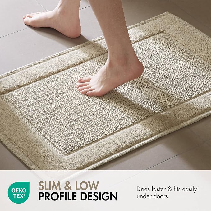 Madison Park Sanctuary 100% Cotton Non-Slip Bath Rug, 20x32 Inch, Natural | Low-Profile Woven Design, Ultra Soft Absorbent & Machine Washable, Ideal for Bathroom Bedroom and Entryway Decor
