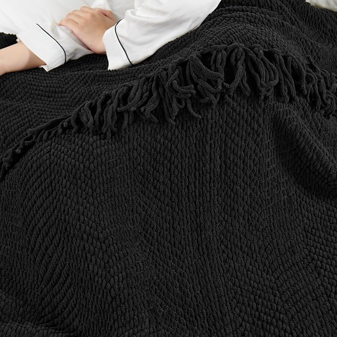 Home Soft Things Black Throw Blanket Knitted Tweed Throw 60'' x 80'', Raven, Super Soft Cozy Warm Comfortable Breathable Throw for Living Room Chair Couch Bed Sofa Bedroom Home Décor