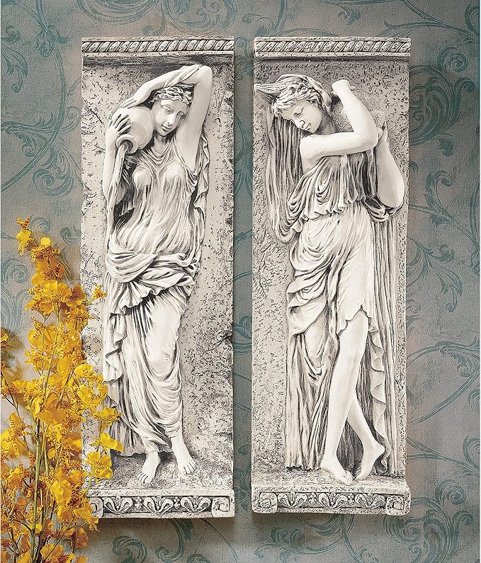 Design Toscano Water Maidens Wall Sculptures, 22 Inch, Dordogne and Seine Set of Two, Polyresin, Cream Stone