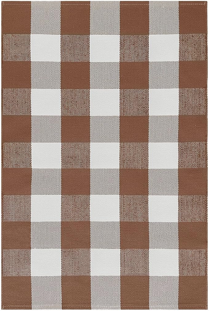 KOZYFLY Buffalo Plaid Area Rugs 2.3x3.6 Ft Brown and White Rug Washable Front Door Mat Woven Cotton Indoor Outdoor Rug for Front Porch Kitchen Entryway Patio Farmhouse Checkered Doormat