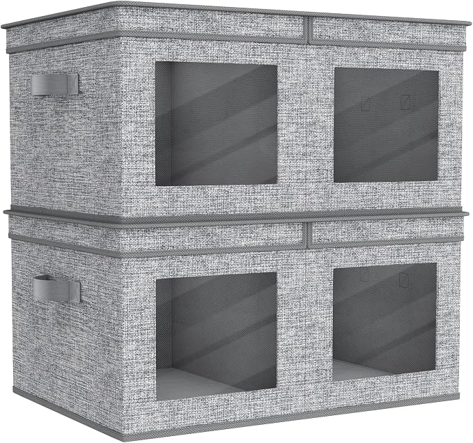 Univivi Large Foldable Fabric Storage Bins with lids [2-Pack] Collapsible Closet Storage Box for Clothes, Closet Organizer with Handles, Storage Cube Basket for Home, Bedroom (Grey, 24" x17" x 12")