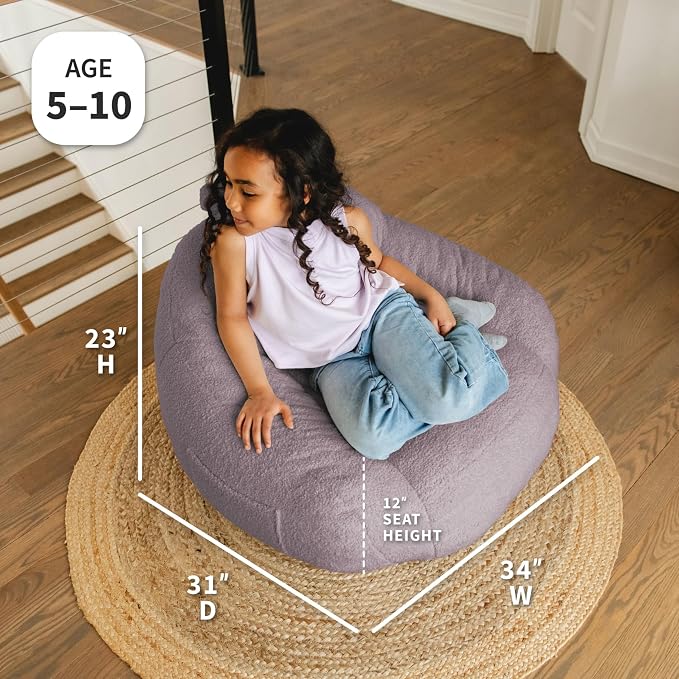 Big Joe Cloudberry Bean Bag Chair, Foam-Filled Structured Seat, Teddy Boucle, Lilac, Kids