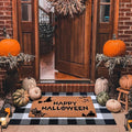 Homydecor Halloween Decor Doormat Combo Set, 100 Percent Coco Coir Welcome Mat + 28X43 Inches Black and White Plaid Rug - Halloween Front Porch Entryway Decor Floor Mat, Outdoor Mats Happy Halloween