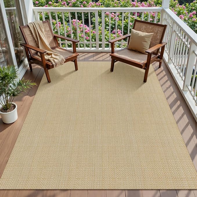 Rugalia Washable Woven 5x7 Area Rug, Natural Beige Cotton Living Room Rugs Low Plie Non-Slip Outdoor Patio Rug, Modern Farmhouse Neutral Floor Carpet for Dining Room Bedroom Balcony