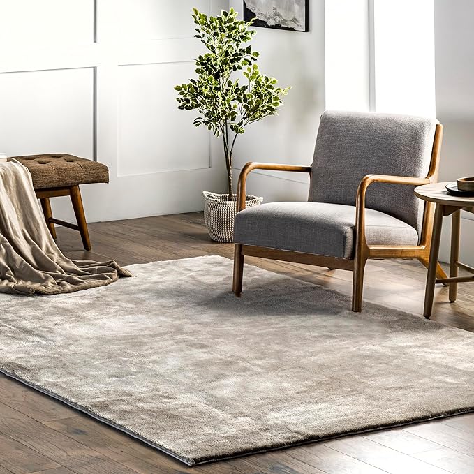 nuLOOM Loni Beige Solid Washable Area Rug, 4' x 6'