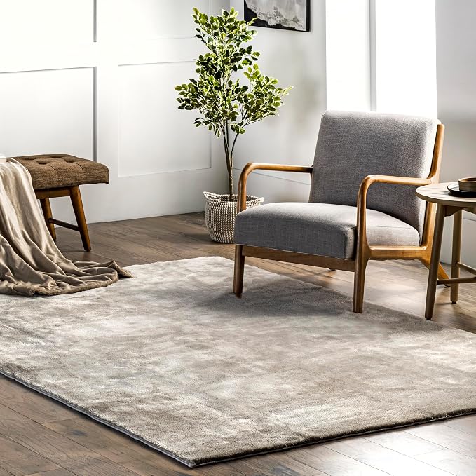 nuLOOM Loni Beige Solid Washable Area Rug, 5' x 8'
