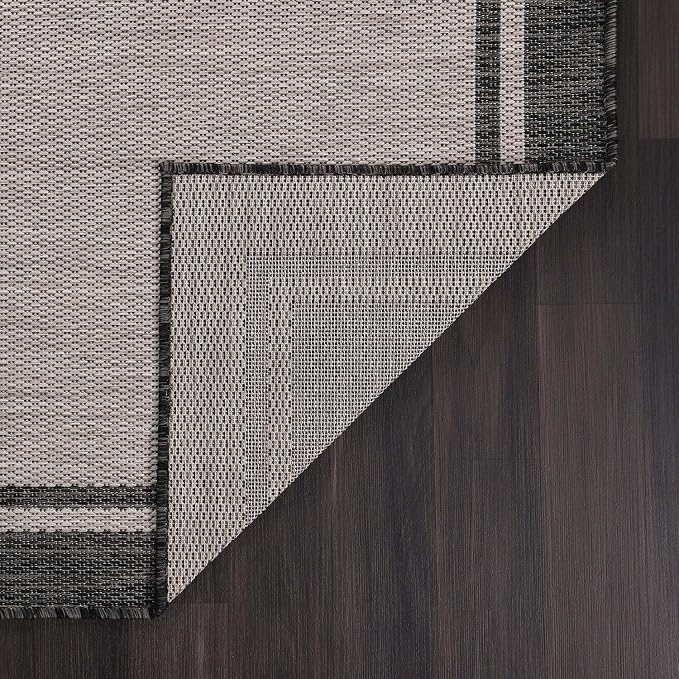 CAMILSON Indoor Outdoor Rug, 5x7 Bordered Gray Modern Area Rugs for Indoor and Outdoor Patios, Kitchen and Hallway Mats, Washable Porch Deck Outside Carpet (Bordered Grey, 5 x 7)