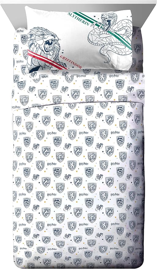 Harry Potter Twin Comforter Set 5 Piece Kids Bedding, Gray | Hogwarts, Bed in a Bag, Comforter Sheets Sham Pillowcase, Official Brand, Soft Microfiber, Machine Washable, Kids Gift