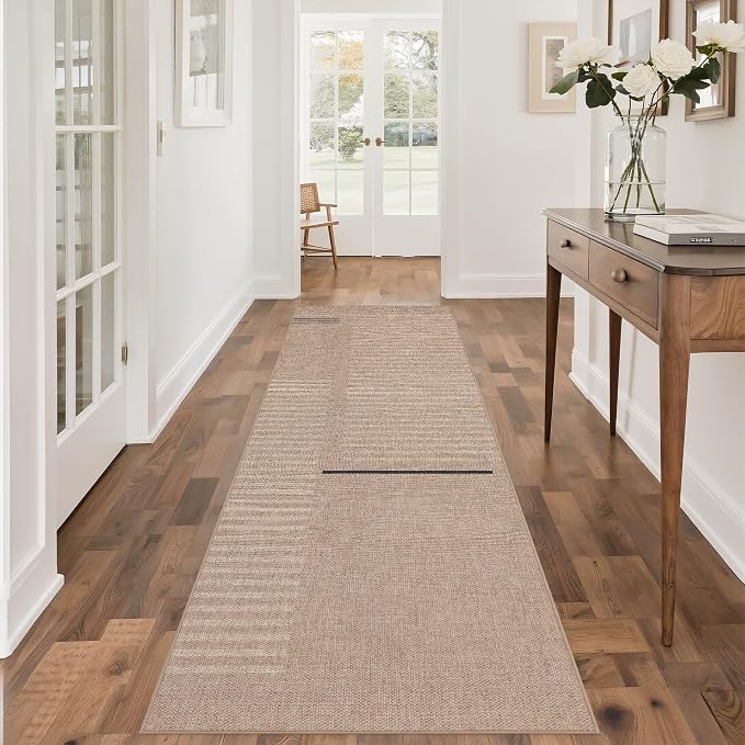 Non-Slip Jute Rug for Entryway: 2.5x8 Outdoor Mat - Beige Woven | Safe Walking for Family All Day and Help with Cutting Slip Falls by 70%