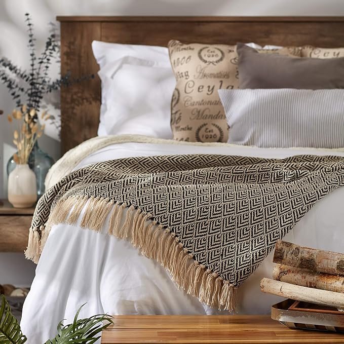 DII Diamond Throw Collection Cotton Woven, 50x60, Black