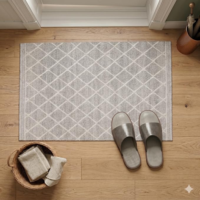 ReaLife Rugs Machine Washable Area Rug - Living Room Bedroom Bathroom Kitchen Entryway Office - Padded Crease Free Stain Resistant Premium - Boho Modern Farmhouse - Tessa- Beige Ivory - 2'x 3'