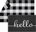 Geelin 2 Pcs 30'' x 18'' Hello Doormat 43'' x 27.5'' Black and White Layered Rug for Front Door Mat Outside Entrance Welcome Door Mats for Indoor Outdoor Entryway Porch Decor