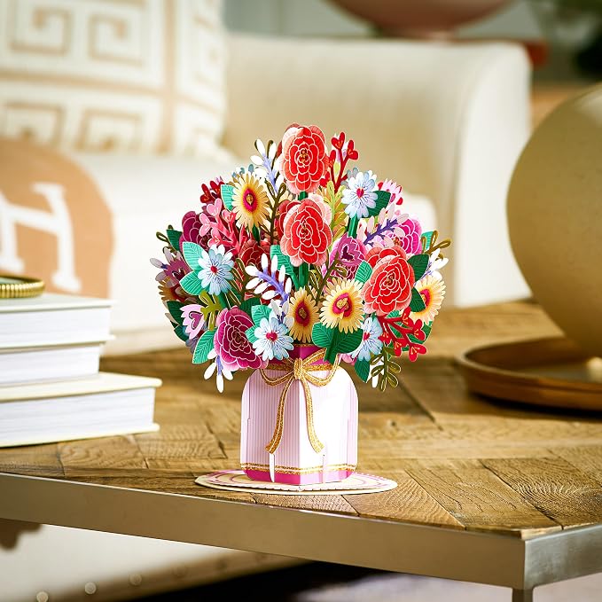Paper Love HugePop Flower Bouquet Pop Up Cards 2 Pack - Includes 1 Happy Bouquet and 1 Harmony Bouquet, Gift For Mothers Day, Birthday, Valentines Day, All Occasions - Jumbo 10" x 14" Card