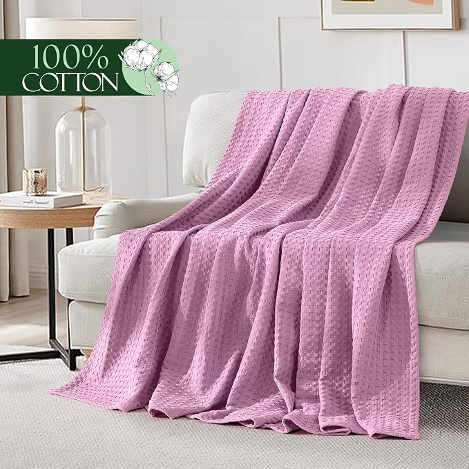 Elegant Comfort Premium 100% Cotton Waffle Blanket - Lightweight Breathable Waffle Weave Bed Blanket - Soft and Warm All Season Blanket for Couch, Sofa and Bed, TwinXL Size 68x90 Inches, Lavender