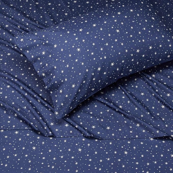 Amazon Basics Kid's Soft Easy-Wash Microfiber 3-Piece Sheet Set, Machine Washable, Twin, Navy Galaxy
