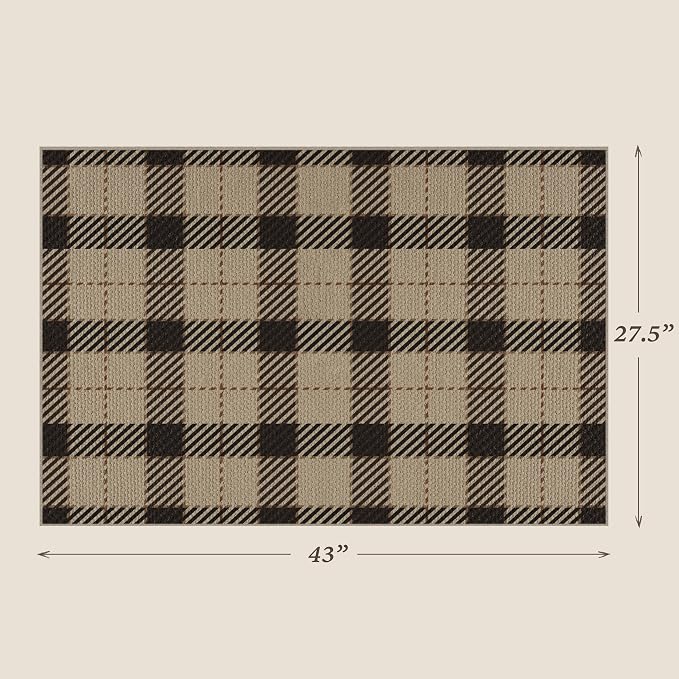 Easy Jute Outdoor Rug 27.5" x 43", Buffalo Plaid Front Porch Layering Rug, Washable Non Slip Front Door Mat for Entryway, Kitchen, Patio, Farmhouse Checkered Jute Style Decor