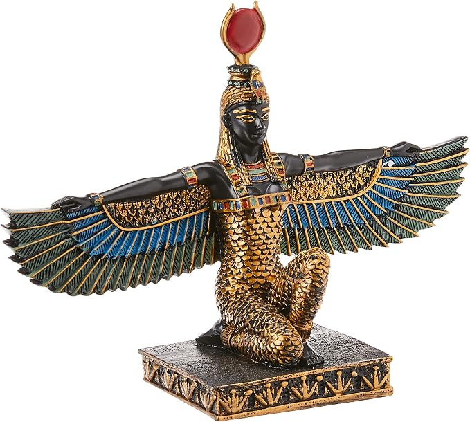 Design Toscano Isis Woman Diety of Beauty Egyptian Decor Figurine Statue, 8 inches wide, 6 inches tall, Cast Stone Resin, Full Color Paint