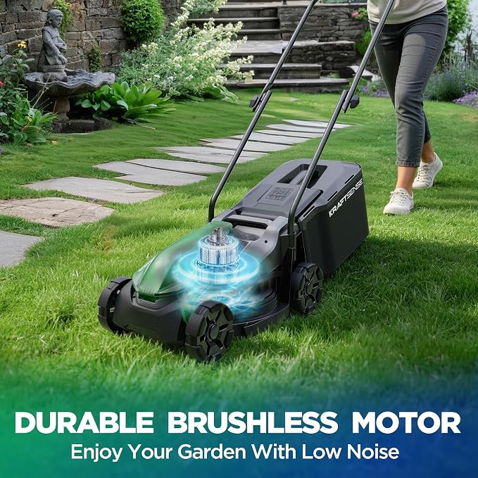 14" Cordless Lawn Mower, 20V Lightweight Push Mower with 2×5.0Ah Battery, Ultra-Quiet Motor for Small Yards, Lawn Care, Backyard Maintenance