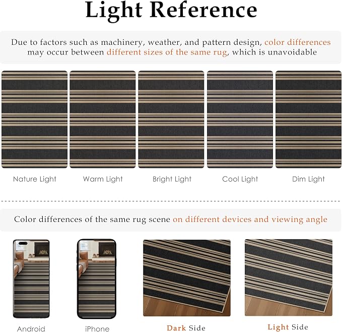 PureCozy Striped Easy Jute Rug 6x9 Black Living Room Carpet Washable Non Slip Bedroom Rug Farmhouse Neutral Non Shedding Indoor Outdoor Large Carpet for Dining Room Under Table Office