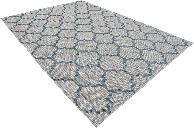 Unique Loom Outdoor Trellis Collection Area Rug (7' 1" x 10' Rectangle, Gray/ Ivory)