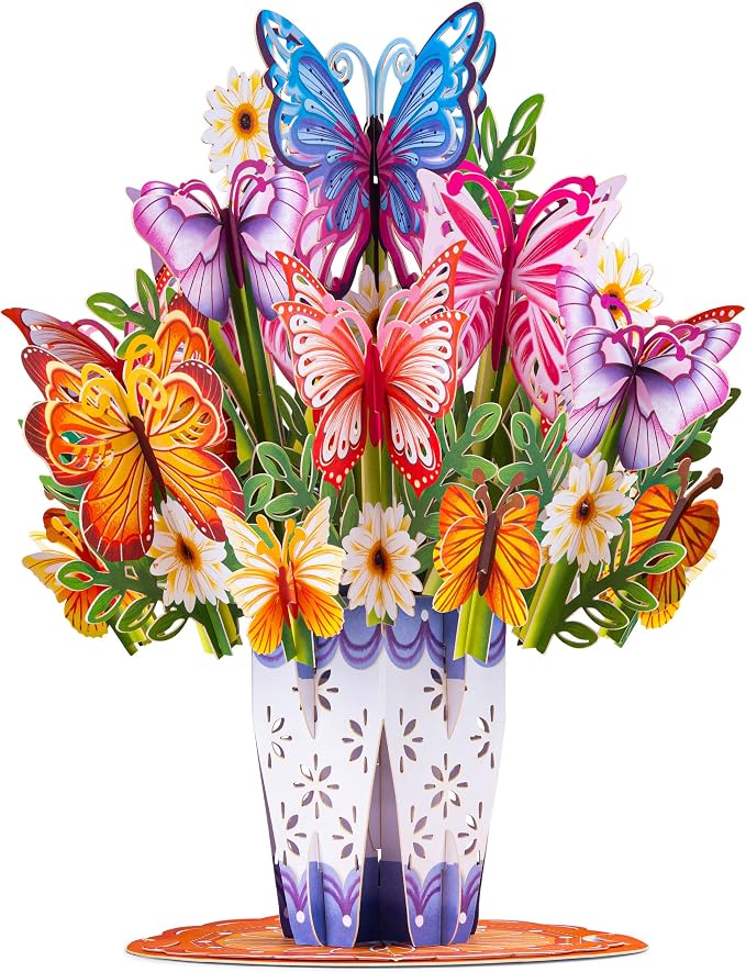 Paper Love HugePop Flower Bouquet Pop Up Cards 2 Pack - Includes 1 Butterfly Bouquet and 1 Tulip Bouquet, Gift For Mothers Day, Birthday, Valentines Day, All Occasions - Jumbo 10" x 14" Card