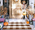 Fall Outdoor Rug 2'x3',Coffee and White Checkered Area Rug Halloween Cotton Washable Layered Doormat for Hello Welcome Front Porch Door Mats Bedroom Living Room