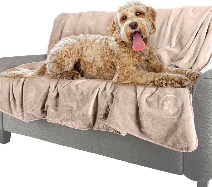 PETMAKER Dog Blanket, Tan, 80” x 100” | Reversible Sherpa Blanket - Throws for Bed, Couch, Crate, or Car - Machine Washable Puppy Essentials
