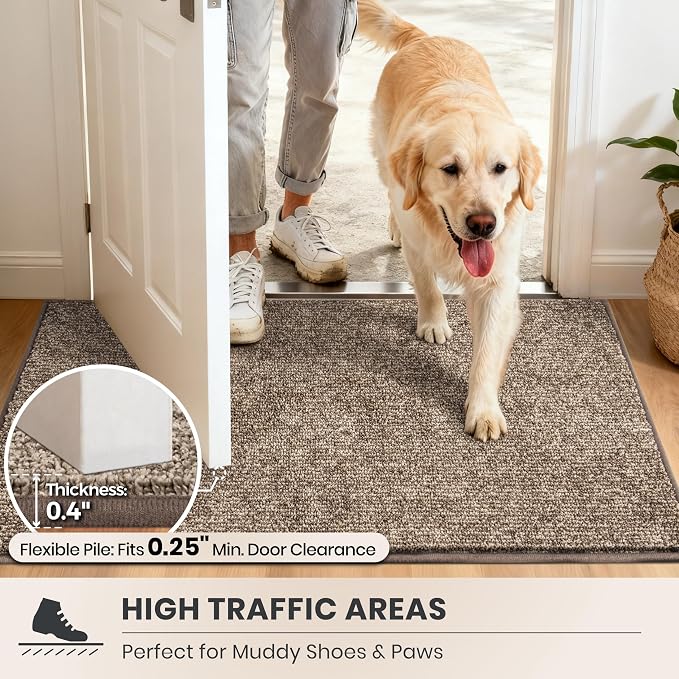 PURRUGS Dirt Trapping Door Mat 32" x 47", Non-Slip Machine Washable Entry Rug, Entrance Mat, Indoor Front Door Mat, Super Absorbent Entryway Rug for Muddy Shoes & Paws, Heathered Beige