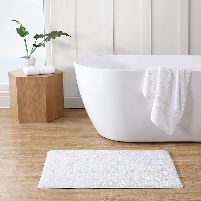 Nautica - Bath Rugs, Reversible Tufted Cotton Bath Mat, Soft & Absorbent, Oeko-Tex Certified (Micellar Solid White, 2-Piece)
