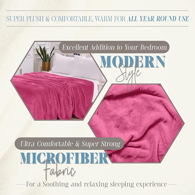 Elegant Comfort Luxury Velvety Feel Blanket, All-Season Lightweight Blanket, Ultra Plush, Soft, Cozy-Fuzzy Flannel Fleece for Couch, Sofa, Bed, Travel, Solid Design, Twin/Twin XL, Hot Pink
