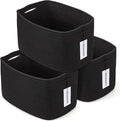 XUANGUO Woven Cotton Rope Storage Baskets 15x10x9.3" 3 Pack Black | Decorative rectangular storage baskets for shelves and closets; storage bins organize clothes, toys, books and nursery items.