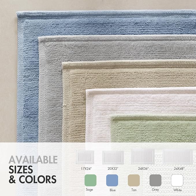 Madison Park Sanctuary 100% Cotton Non-Slip Bath Rug, 20x32 Inch, White | Low-Profile Woven Design, Ultra Soft Absorbent & Machine Washable, Ideal for Bathroom Bedroom and Entryway Decor