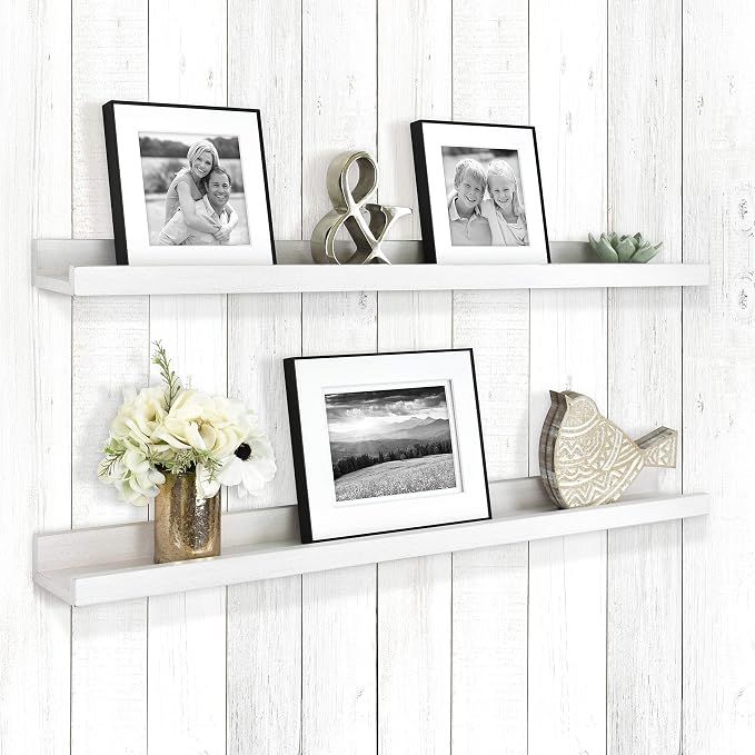 MCS Picture Ledge Shelf, Room Decor Floating Shelf, White Woodgrain, 35 Inch, Set of 2