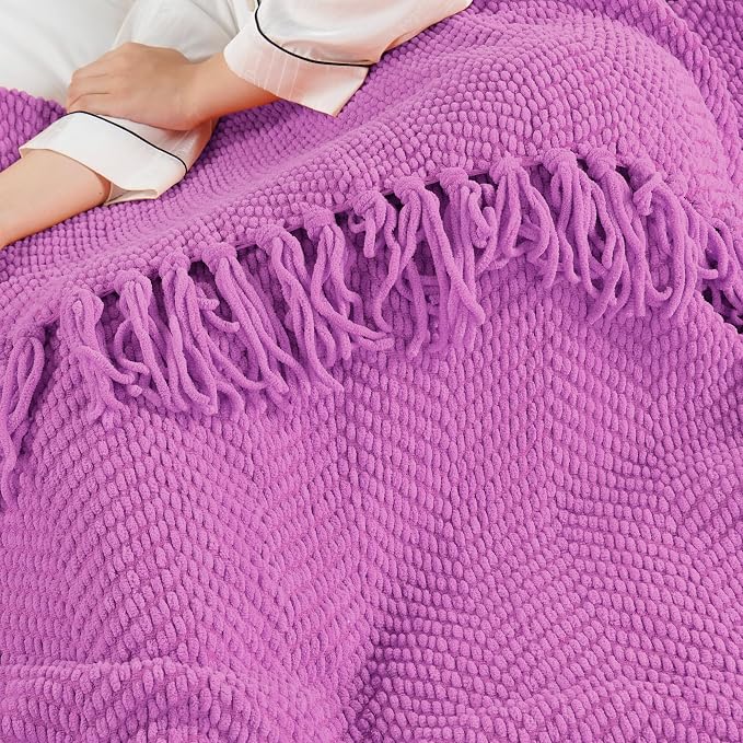Home Soft Things Purple Throw Blanket Knitted Tweed Throw 50'' x 60'', Violet, Super Soft Cozy Warm Comfortable Breathable Throw for Living Room Chair Couch Bed Sofa Bedroom Home Décor