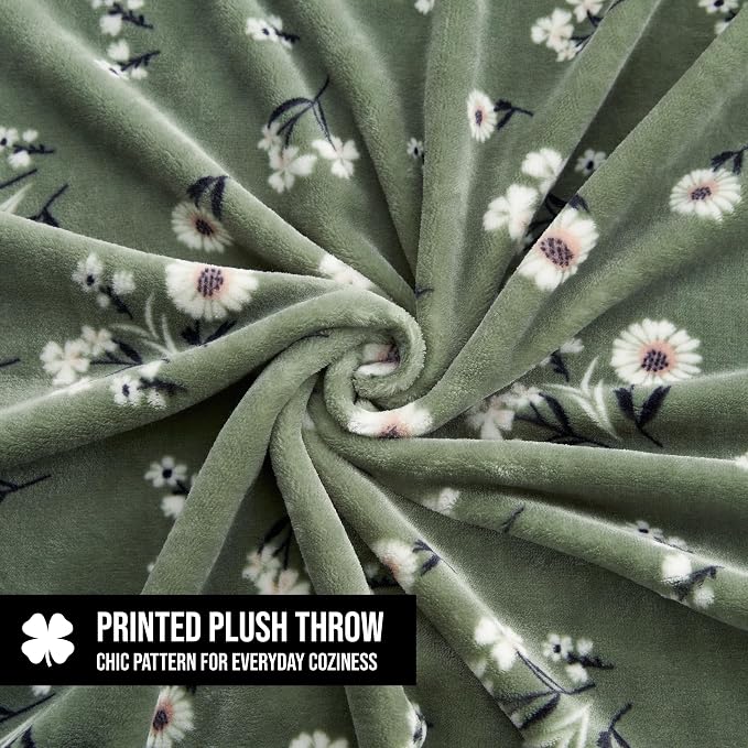Lucky Brand Cozy Plush Blanket - Premium Microfiber Throw for Luxurious Comfort and Style, 50" x 70", Daisy Green Floral