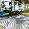 GENIMO Outdoor Rug, Waterproof Plastic Rugs for Patio, 10'x10' Grey White | Outside Larger Leaf Carpet Mat for Porch Decor, Deck, Camping, RV, Backyard, Balcony, Picnic, Beach, Reversible, Foldable