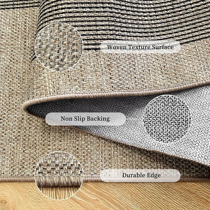 Easy Jute Rug for Pet Homes: 8x10 Outdoor Rug - Black Stripes | Washable Design Cuts Your Cleaning Time by 75% and Maintain Shape and Texture after 50 Washes