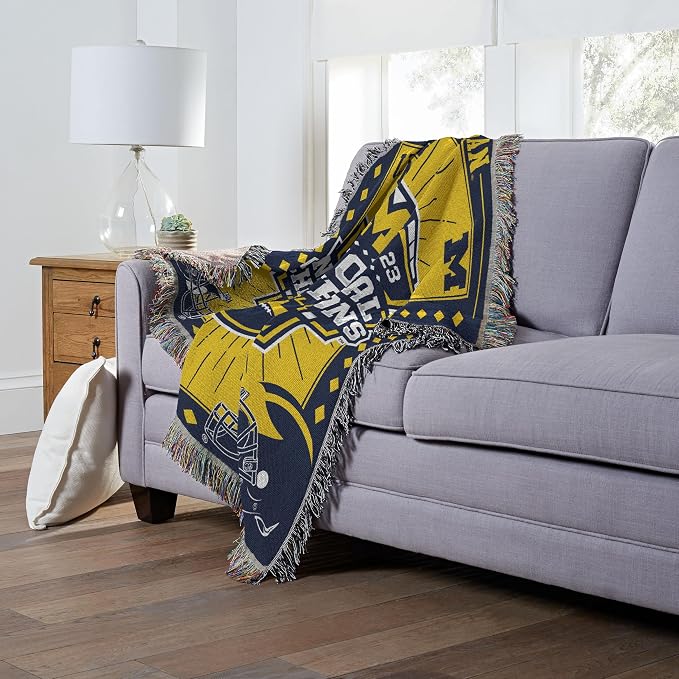 Northwest Michigan Wolverines 2023 National Champions Woven Tapestry Throw Blanket – 48 x 60 Inches – NCAA Official Fan Decor – Visionary Design