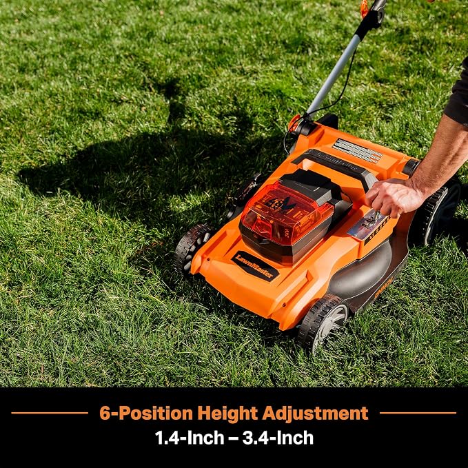 LawnMaster 48V MAX Electric Lawn Mower, 19-inch Brushless Cordless Lawn Mower with 2X24V MAX 4.0Ah Battery and a Dual Charger-CLMF4819A