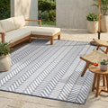 FH Home Outdoor Camping Rug - Waterproof, Fade Resistant, Reversible - Premium Recycled Plastic - Herringbone - Large Patio, Deck, Sunroom, RV - Fresno - Light Blue - 5 x 8 ft Foldable