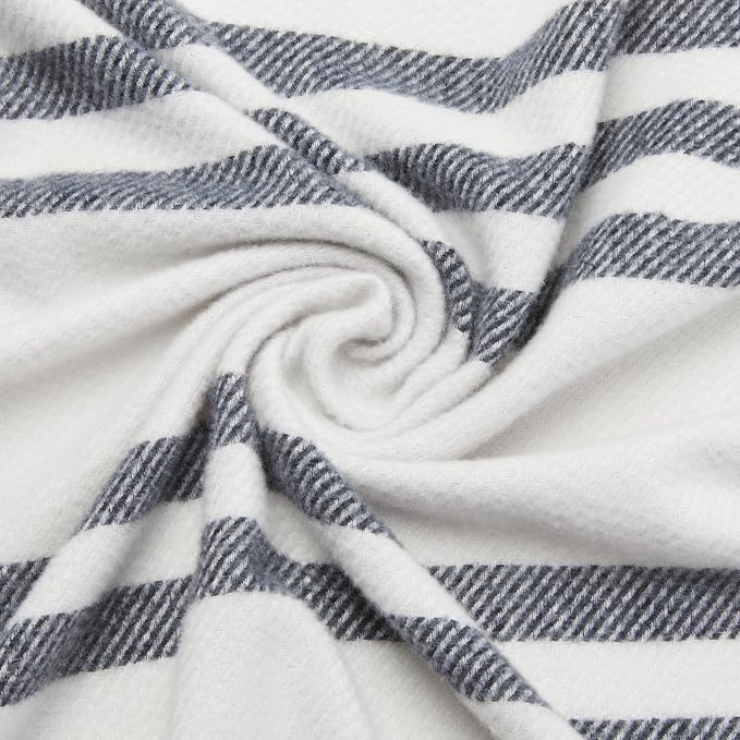 Amazon Basics Room Décor Throw Blanket, Lightweight and Cozy, Recycled Polyester, 50" x 60", Light Grey With Blue Stripes