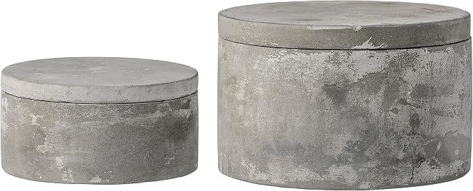 Bloomingville A75500081 Set of 2 Grey Round Decorative Cement Lids Boxes