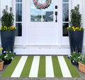 Green and White Layered Door Mats 2x3ft, Striped Outdoor Rug Cotton Woven Washable Farmhouse Small Area Rug for Entryway/Porch Decor/Kitchen/Home Entrance